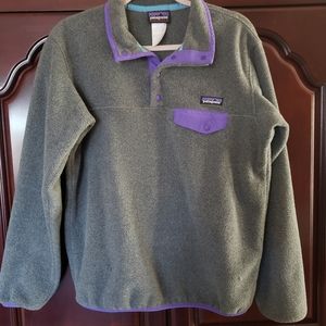 Patagonia Synchilla Snap T, Women's Medium, gray w lavender trim